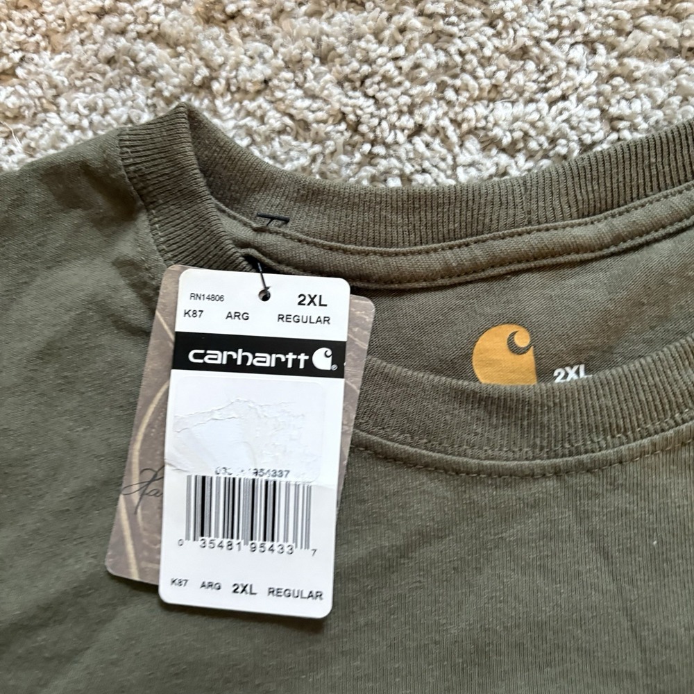 Carhartt K87 Mens Original Fit Pocket T-Shirt 2XL Olive Cotton Workwear K87-ARG - Picture 7 of 8